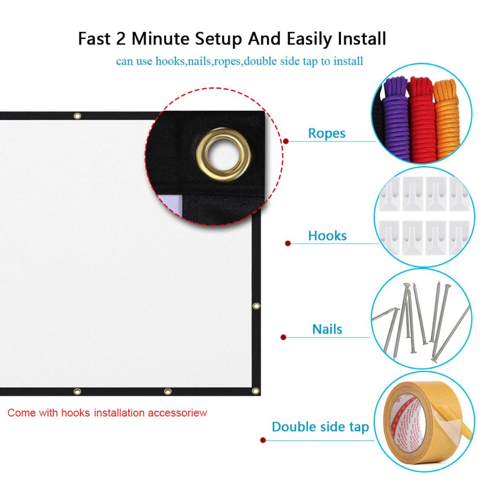 60 84 100 120 150 Inch Projector Screen Portable Projection Screen16:9,Outdoor Movie Screen for Travel Home Theater for HY300
