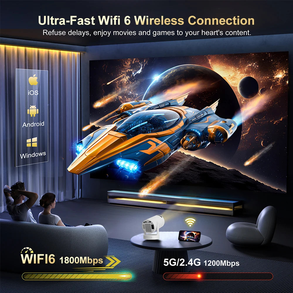 HY300 Ultra Android11.0 4K 720P Portable Projector Wifi6 BT5.4 Outdoor Home Theater Auto Keystone 2025 Update HY300 Pro+