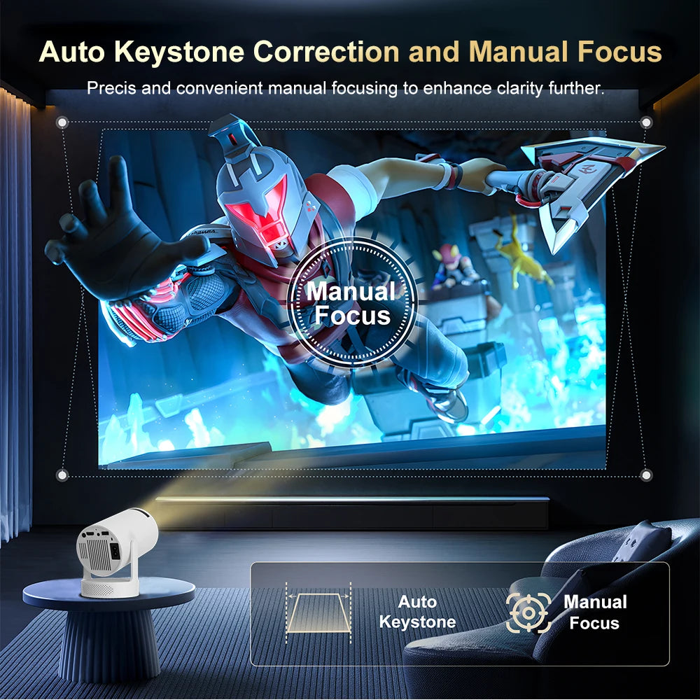 HY300 Ultra Android11.0 4K 720P Portable Projector Wifi6 BT5.4 Outdoor Home Theater Auto Keystone 2025 Update HY300 Pro+